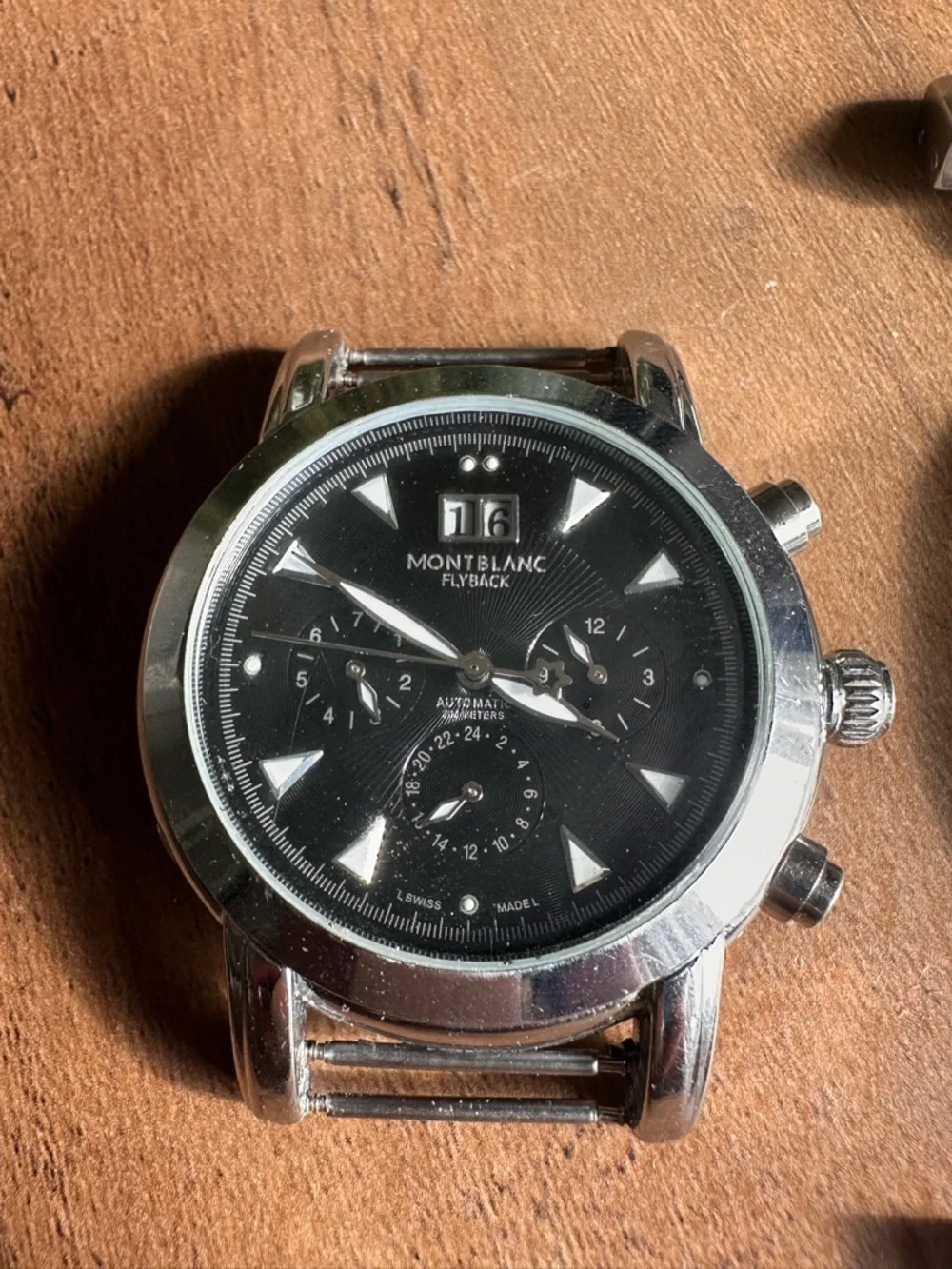 Montblanc Fly back Automatic Chronograph Mens Watch Black Big Dial Swiss Made